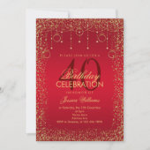 Ruby Red & Gold Glitter Decoratie Verjaardag Kaart (Voorkant)