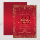 Ruby Red & Gold Glitter Decoratie Verjaardag Kaart (Voorkant / Achterkant)