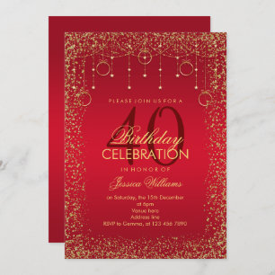 Ruby Red & Gold Glitter Decoratie Verjaardag Kaart