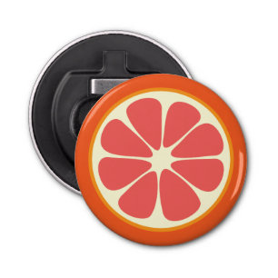 Ruby Red Grapefruit Juicy Sweet Citrus Fruit Slice Button Flesopener