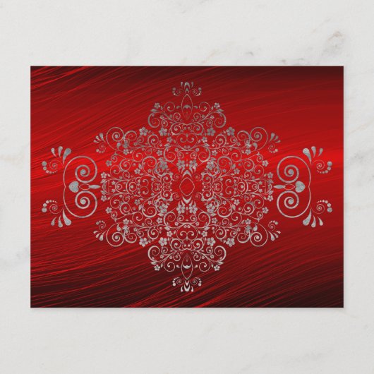 Ruby Red Gray Swirls Wedding Reception Informatiekaartje (Achterkant)