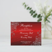 Ruby Red Gray Swirls Wedding Reception Informatiekaartje (Staand voorkant)