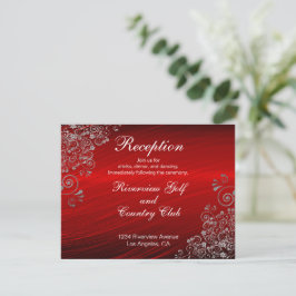 Ruby Red Gray Swirls Wedding Reception Informatiekaartje