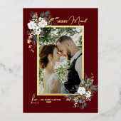 Ruby Red Greenery  Merry Married Portrait Folie Feestdagenkaart (Voorkant)