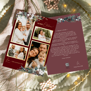 Ruby Red Greenery  Vier Fotocollage Folie Feestdagenkaart