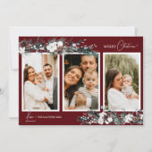 Ruby Red Greenery Vijf Fotocollage Feestdagenkaart (Voorkant)