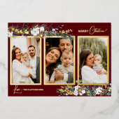 Ruby Red Greenery Vijf Fotocollage Folie Feestdagenkaart (Voorkant)