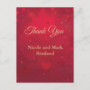 Ruby Red hearts confetti bedankt Briefkaart