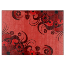 Ruby Red Hibiscus Floral Glass Snijplank