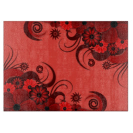 Ruby Red Hibiscus Floral Glass Snijplank