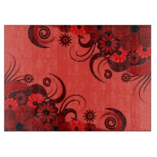 Ruby Red Hibiscus Floral Glass Snijplank (Voorkant)