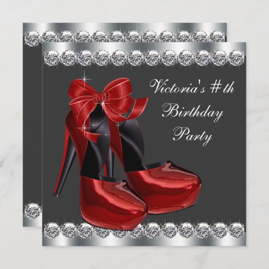 Ruby Red High Heel Shoe Verjaardagsfeest Kaart (Voorkant / Achterkant)