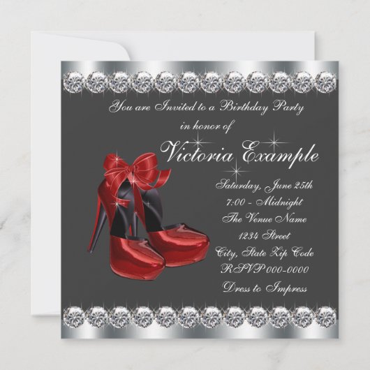 Ruby Red High Heel Shoe Verjaardagsfeest Kaart (Achterkant)