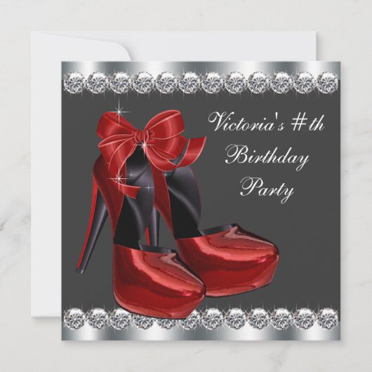 Ruby Red High Heel Shoe Verjaardagsfeest Kaart (Voorkant)