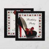 Ruby Red High Heel Shoe verjaardagsfeestje uitnodi Kaart (Voorkant / Achterkant)