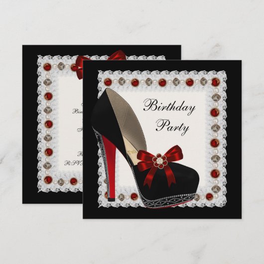 Ruby Red High Heel Shoe verjaardagsfeestje uitnodi Kaart (Voorkant / Achterkant)