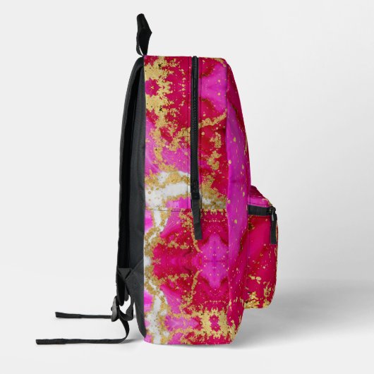 Ruby Red Hot Pink Alcohol Ink Faux Gold Custom Bedrukte Rugzak (Links)