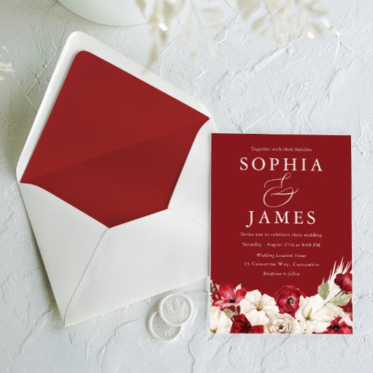 Ruby Red & Ivory  Classic Wedding Kaart