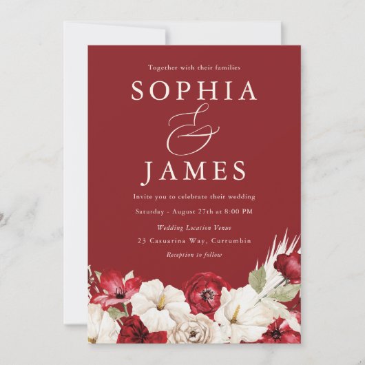 Ruby Red & Ivory Classic Wedding Kaart (Voorkant)