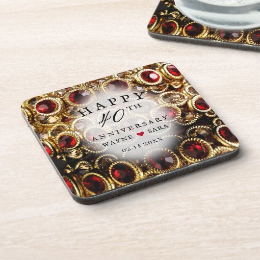 Ruby Red Jeweled 40th Wedding Jubileum Bier Onderzetter (Linkerzijde)