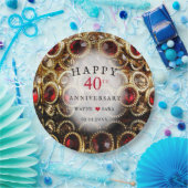 Ruby Red Jeweled 40th Wedding Jubileum Papieren Bordje (Feest)