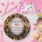 Ruby Red Jeweled 40th Wedding Jubileum Papieren Bordje (Feest)