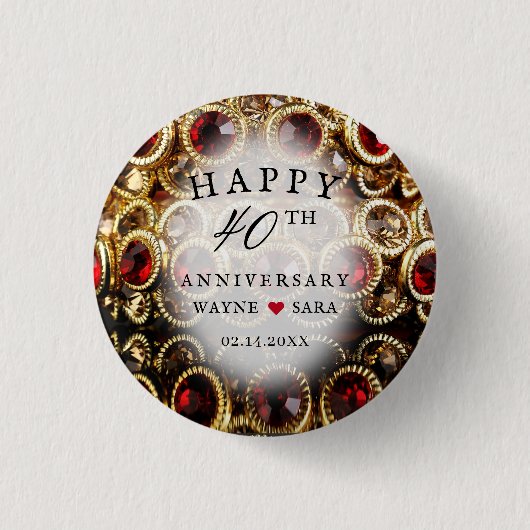 Ruby Red Jeweled 40th Wedding Jubileum Ronde Button 3,2 Cm (Voorkant)