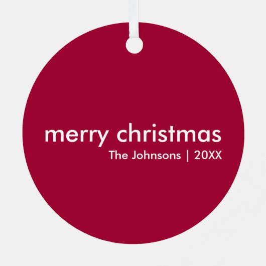 Ruby Red Kerstmis | Minimalistisch minimalistisch Metalen Ornament (Achterkant)