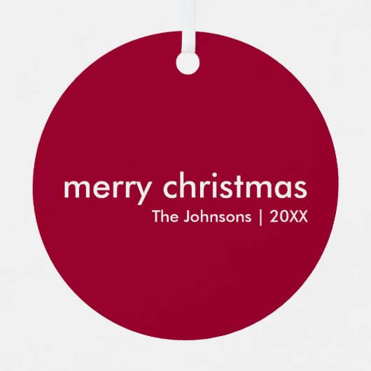 Ruby Red Kerstmis | Minimalistisch minimalistisch  Metalen Ornament (Voorkant)