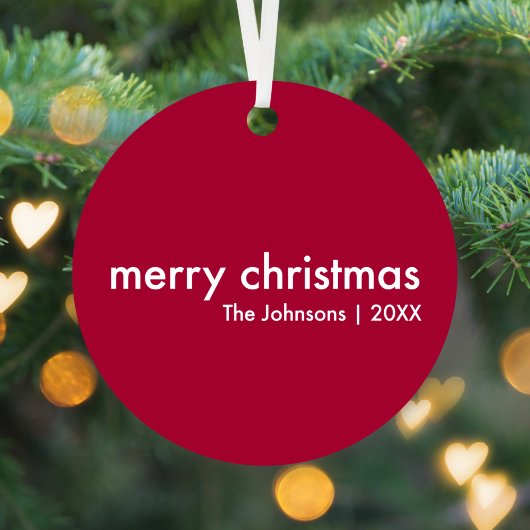 Ruby Red Kerstmis | Minimalistisch minimalistisch  Metalen Ornament