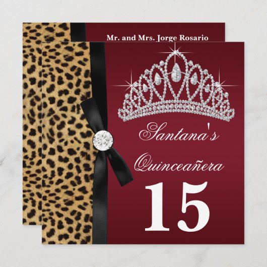 Ruby Red Leopard Quinceanera Uitnodigingen (Voorkant / Achterkant)