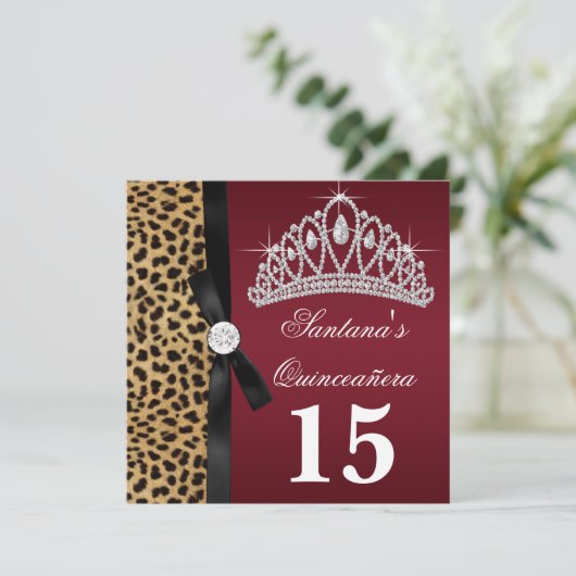 Ruby Red Leopard Quinceanera Uitnodigingen (Staand voorkant)