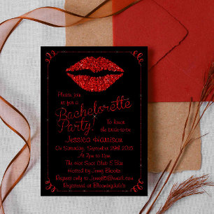 Ruby Red Lips Glitter Effect Bachelorette Party Kaart