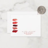 Ruby red lipstick stalen lippenkleurverdeler notitiekaartje (Voorkant / Achterkant in situ)