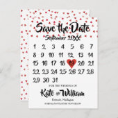 Ruby Red Love Heart Calendar Bewaar de datum Aankondigingskaart (Voorkant / Achterkant)