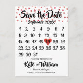 Ruby Red Love Heart Calendar Bewaar de datum Aankondigingskaart (Voorkant)