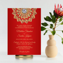 Ruby RED Mandala Gold Indian Wedding Invitations