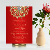 Ruby RED Mandala Gold Indian Wedding Invitations Kaart