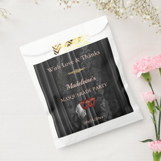 Ruby Red Masquerade Black Damask Goud Bedankzakje (Gezegeld)
