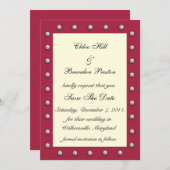 Ruby Red, Off White en Pearls Save the Date (Voorkant / Achterkant)