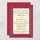 Ruby Red, Off White en Pearls Wedding Invitation Kaart (Voorkant / Achterkant)