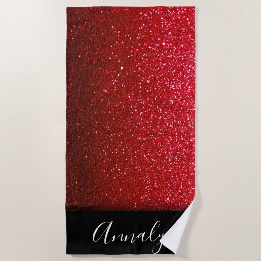 Ruby Red Ombre Glitter Sparkles Beauty Queen Glam Strandlaken (Voorkant)