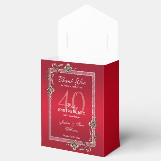 Ruby Red Pareltjes & Glitter Ruby 40th Wedding Bedankdoosjes (Geopend)