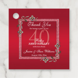 Ruby Red Pareltjes & Glitter Ruby 40th Wedding Bedankjes Labels
