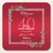Ruby Red Pareltjes & Glitter Ruby 40th Wedding Kartonnen Onderzetters (Voorkant)