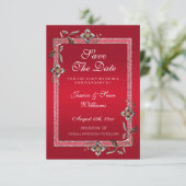 Ruby Red Pareltjes & Glitter Ruby 40th Wedding Save The Date (Staand voorkant)