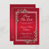 Ruby Red Pareltjes & Glitter Ruby 40th Wedding Save The Date (Voorkant / Achterkant)