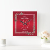 Ruby Red Pareltjes & Glitter Ruby 40th Wedding Vierkante Klok (Huis)