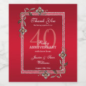 Ruby Red Pareltjes & Glitter Ruby 40th Wedding Wijn Etiket (Enkel label)