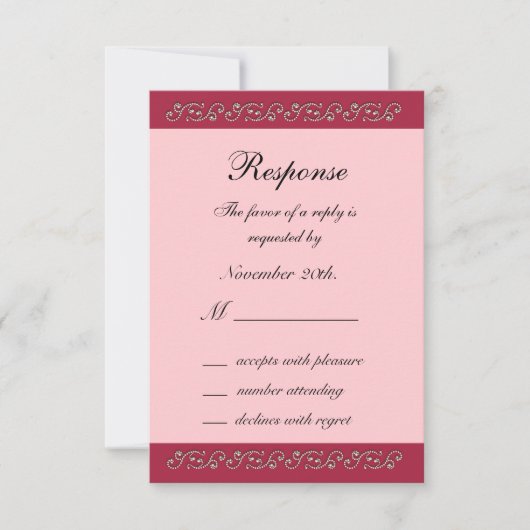 Ruby Red, Pink en Parels RSVP Kaartje (Voorkant)